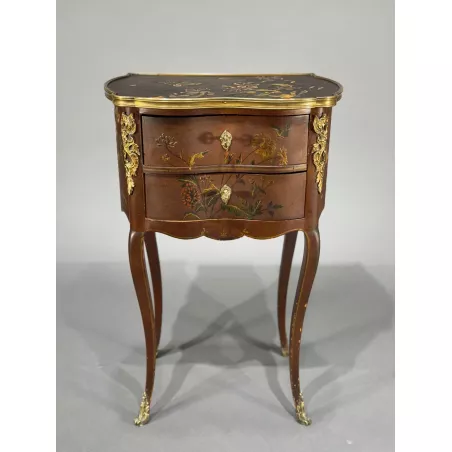 Autentyczny ręcznie malowany stolik nocny Chinoiserie Francja